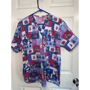 Women's Disney Christmas Holiday Scrub Top Size Medium
